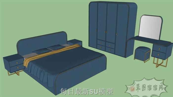 床铺衣柜梳妆台SU模型