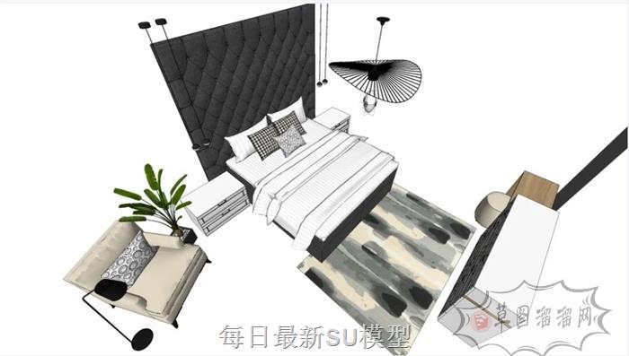床铺床头柜落地灯SU模型