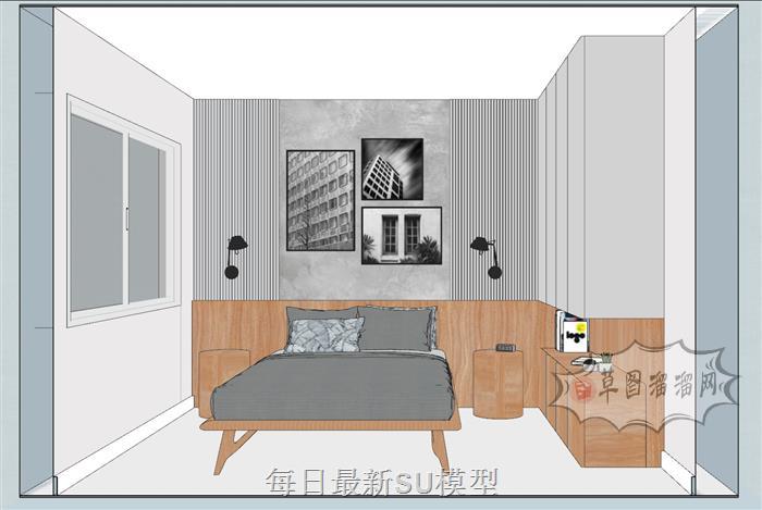 房间卧室床铺SU模型