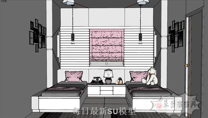 儿童双人房卧室SU模型