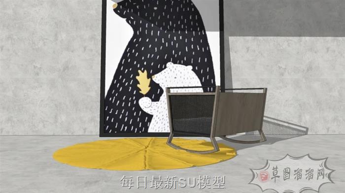婴儿床床铺摇摇床SU模型