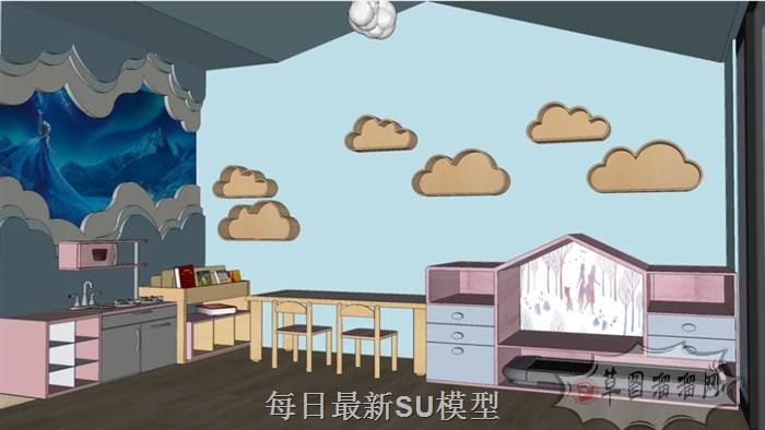 儿童房云朵架SU模型