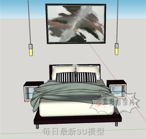 双人床床铺床头柜SU模型
