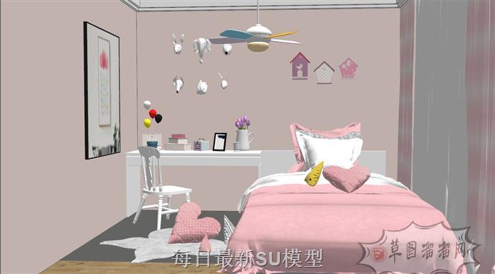 儿童房卧室床铺SU模型
