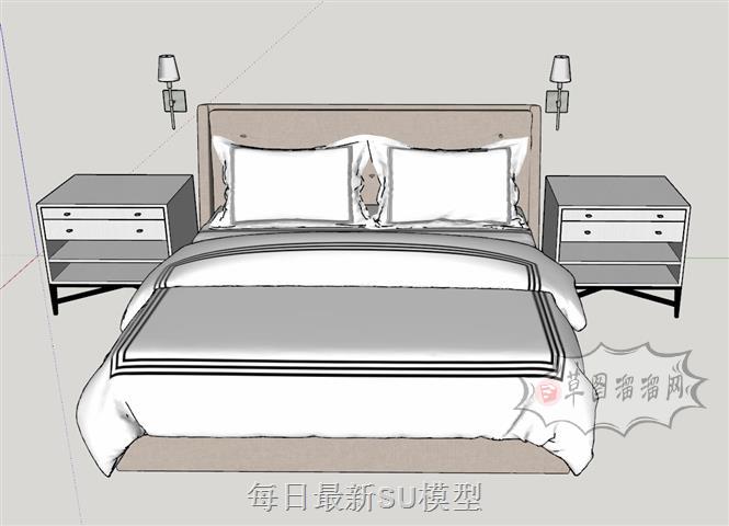 双人床床铺床具SU模型