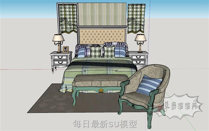 床铺床具床头柜SU模型