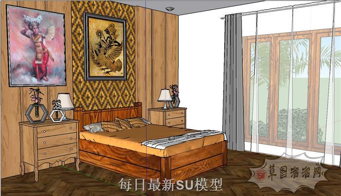 床铺窗帘SU模型