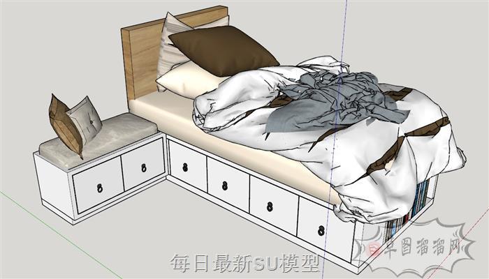 欧式简约单人床SU模型