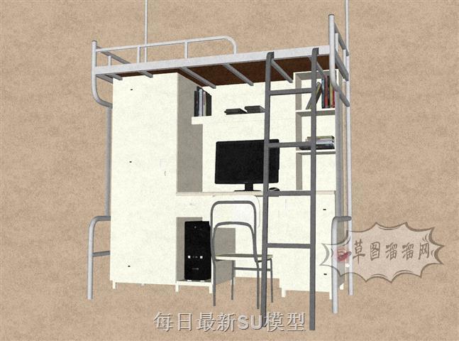 宿舍高铺床床铺SU模型