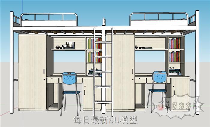 宿舍高铺床床铺SU模型