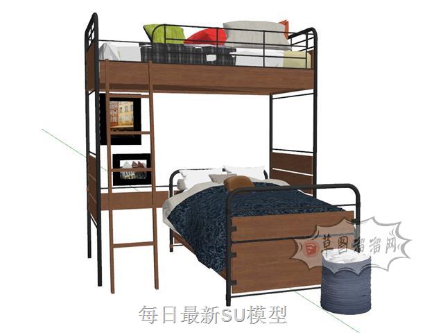 高低铺上下铺床铺SU模型