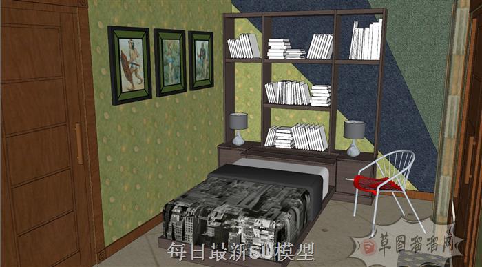 卧室床铺单人床SU模型