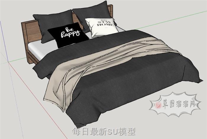 双人床床铺SU模型
