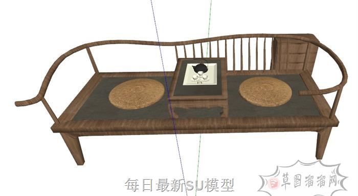 罗汉床茶具SU模型