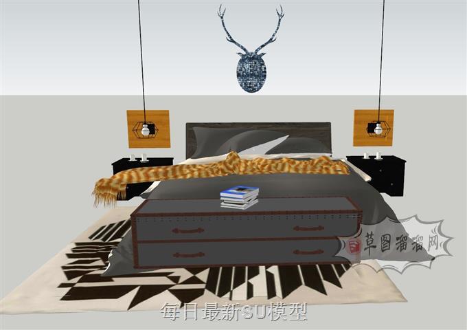 双人床床铺SU模型