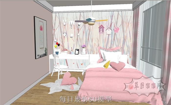 女儿房女儿床床铺SU模型