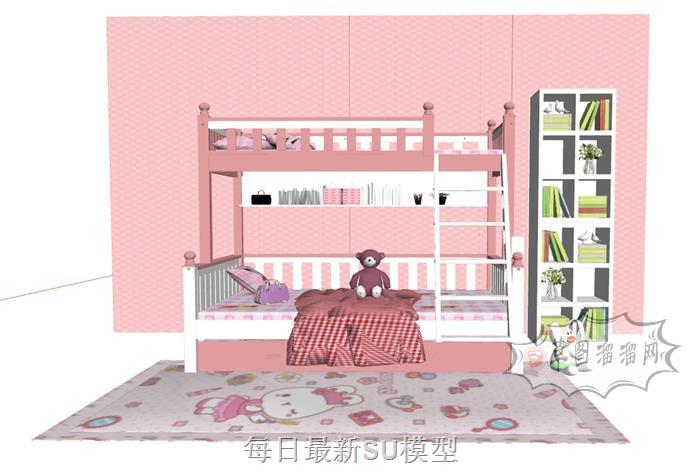 女儿床高低铺上下铺SU模型