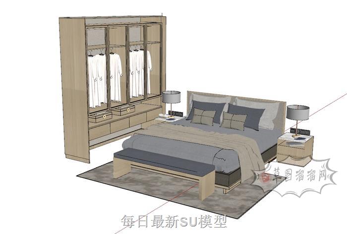 卧室床铺衣柜SU模型