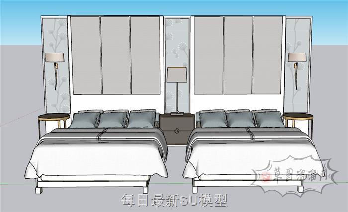 标准双人床床铺SU模型