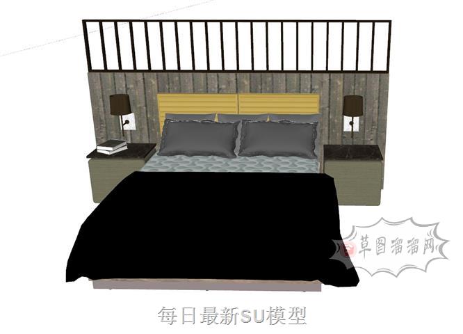双人床床铺SU模型