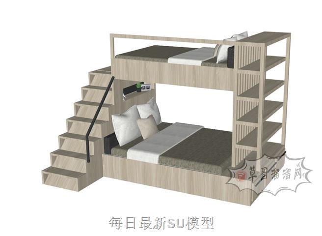 高低铺上下铺床铺SU模型