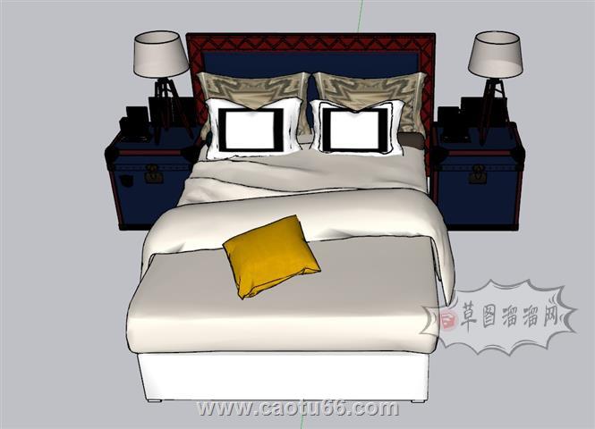 双人床床铺SU模型