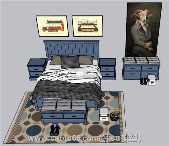 北欧床铺换鞋凳SU模型