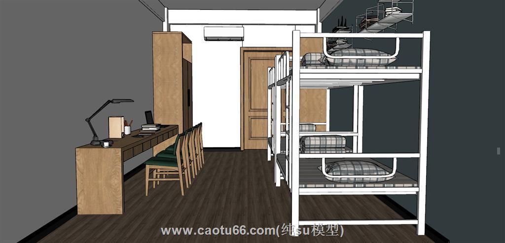 宿舍床铺高低铺SU模型