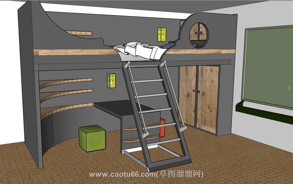 高低铺上下铺床铺SU模型