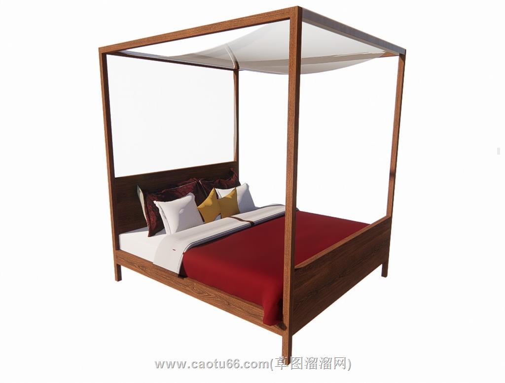 双人床床铺SU模型