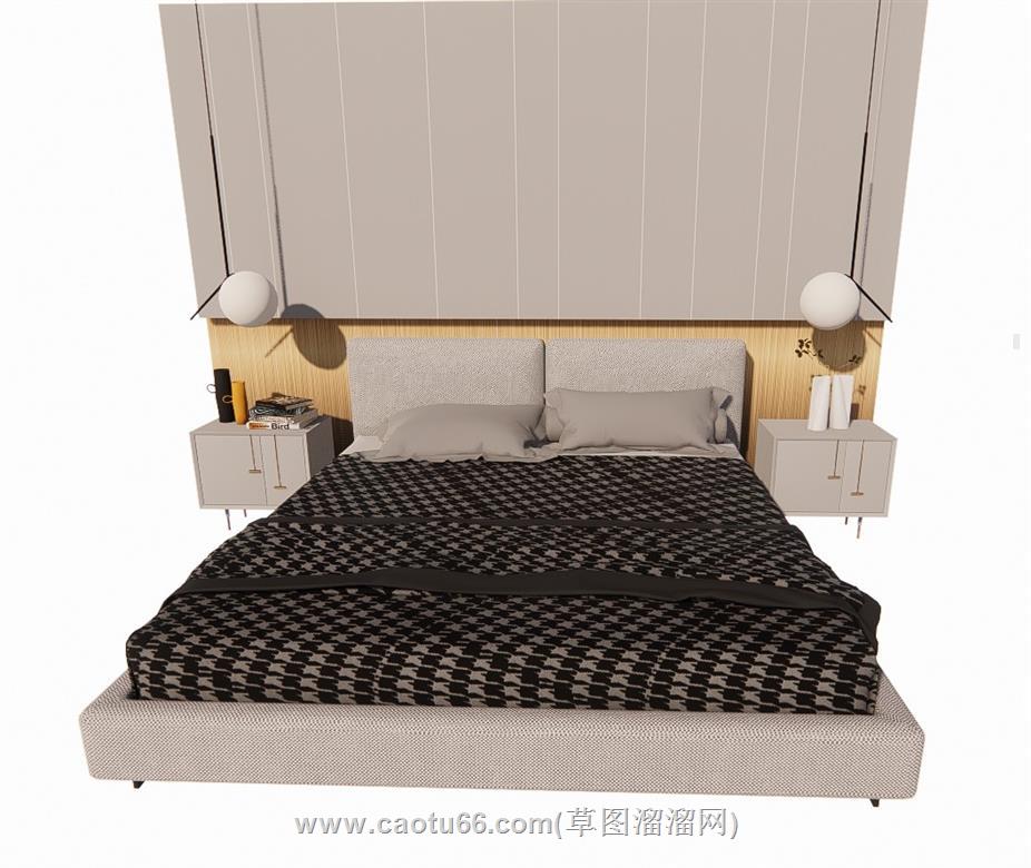 双人床床铺SU模型