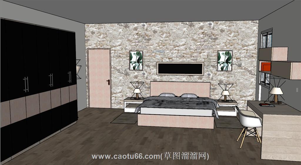 卧室床铺书桌SU模型