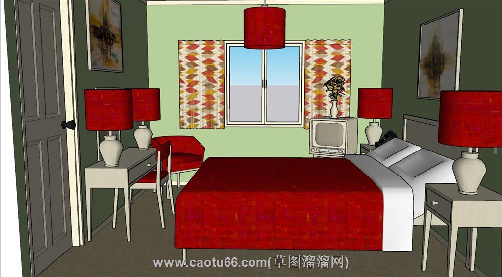 美式卧室房间SU模型
