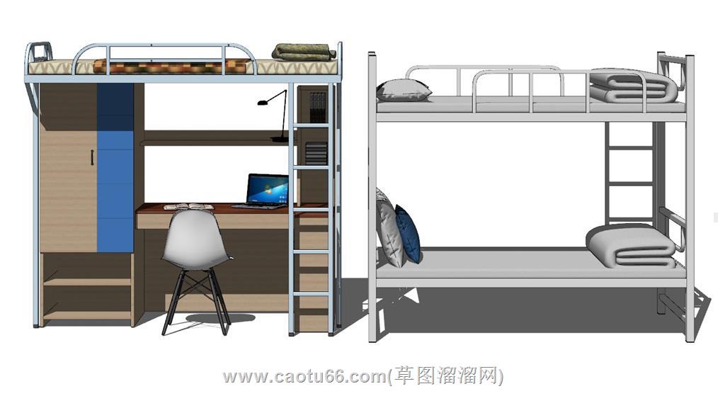 铁架床双层床高架床SU模型