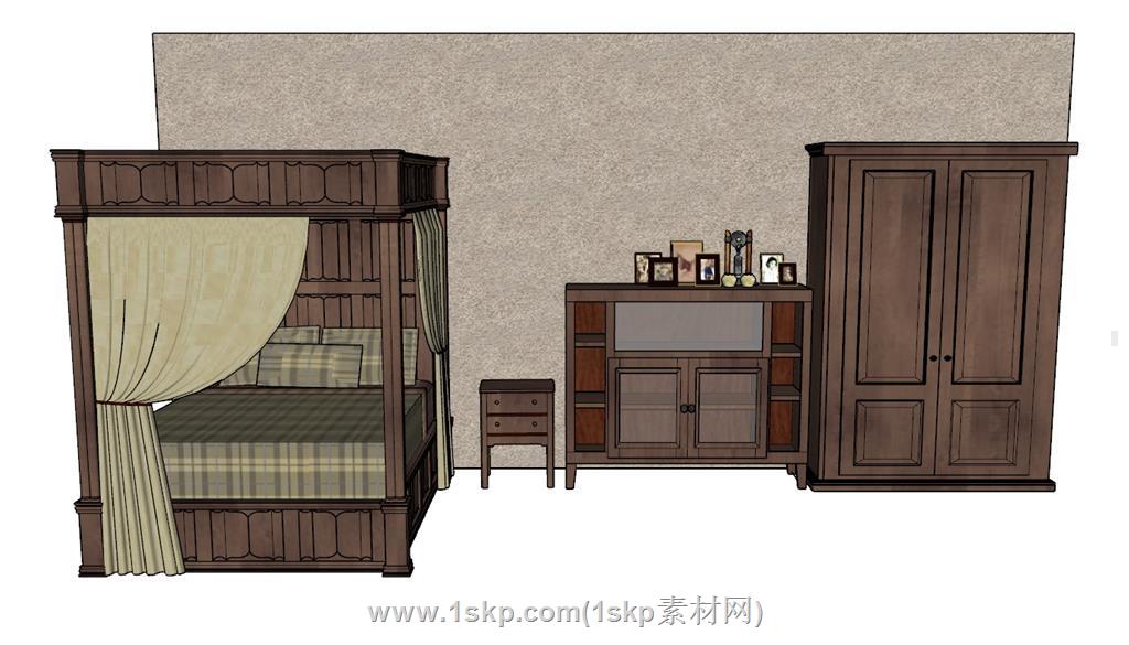 乡村房间床铺SU模型