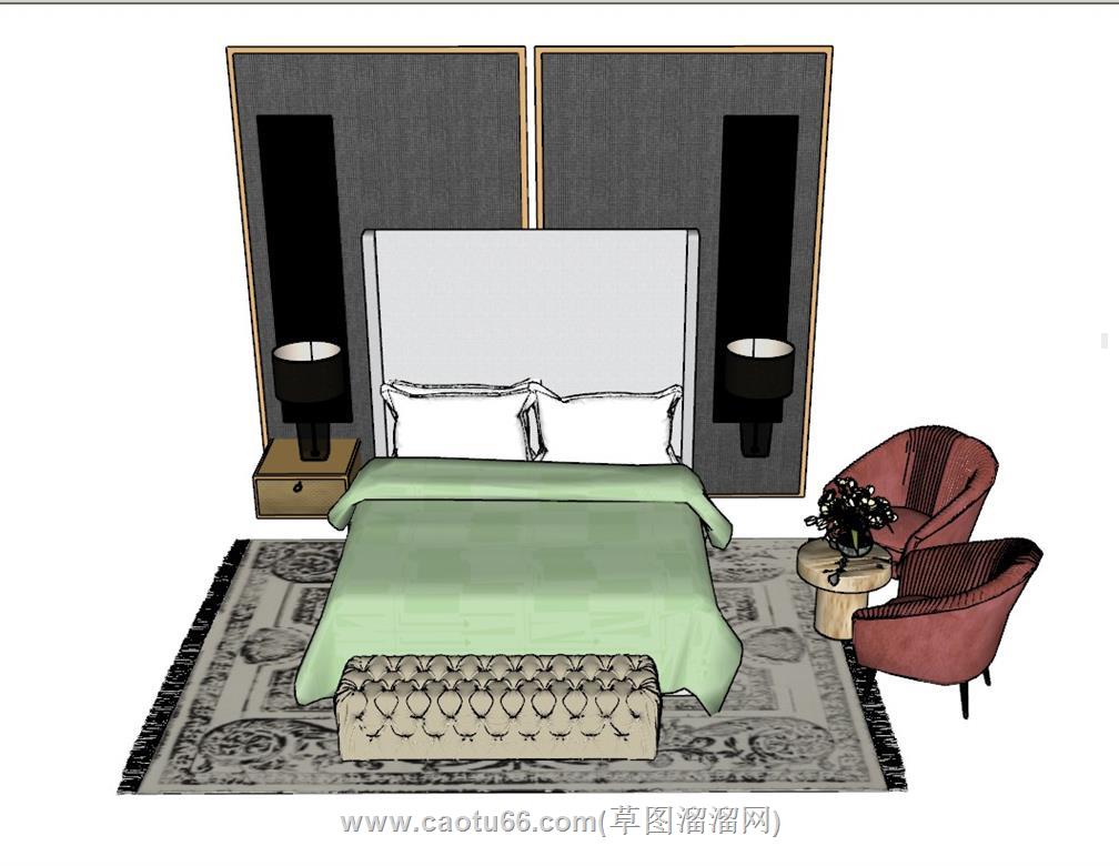 床铺双人床SU模型