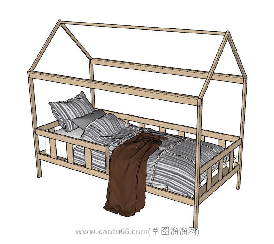 单人床SU模型