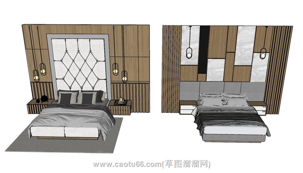 双人床床铺SU模型