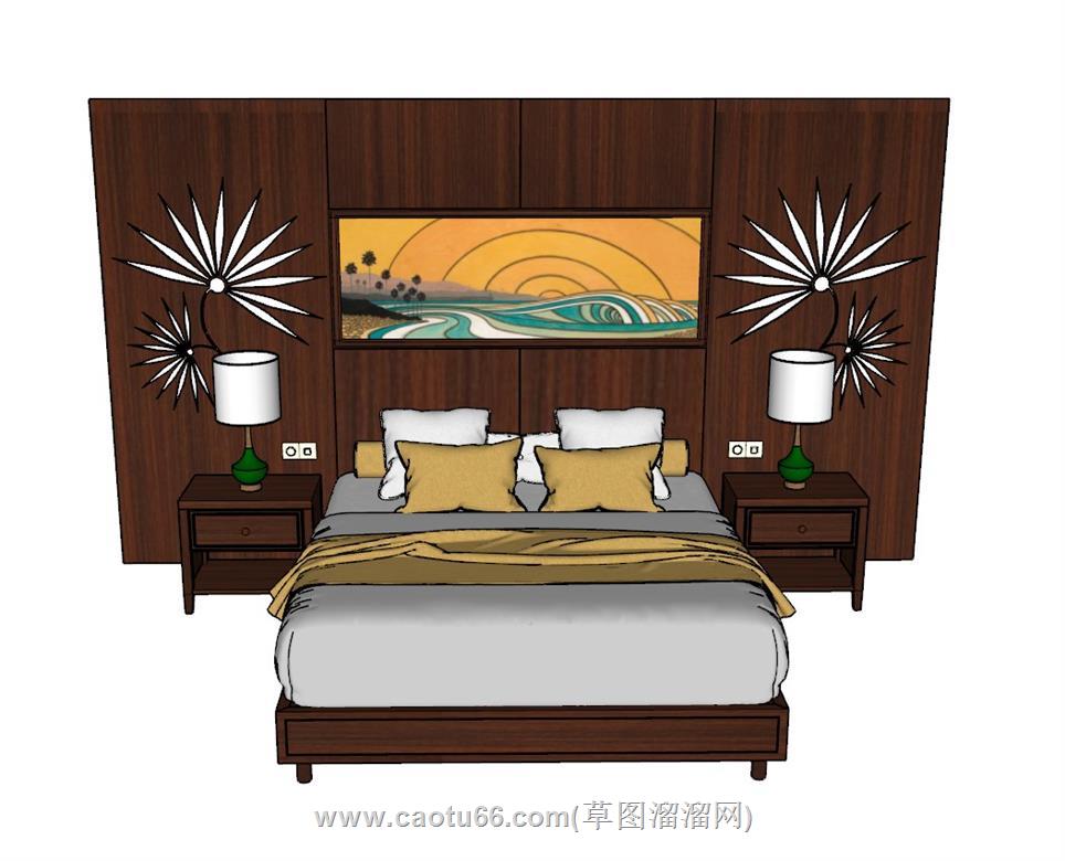 中式床铺SU模型