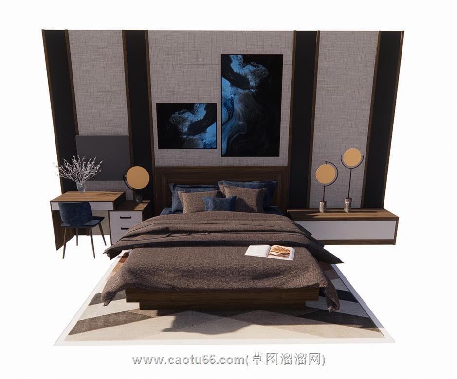床铺背景墙SU模型