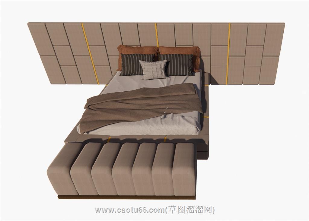双人床床铺SU模型
