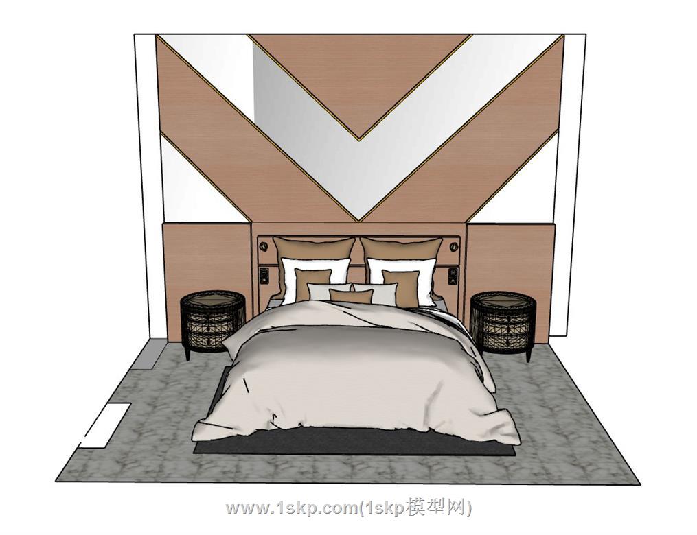 双人床床铺SU模型