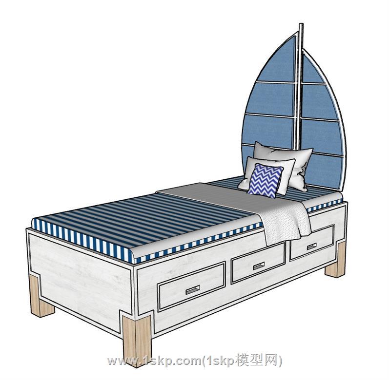 床头单人床SU模型
