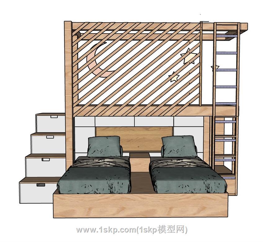 儿童上下铺床铺SU模型