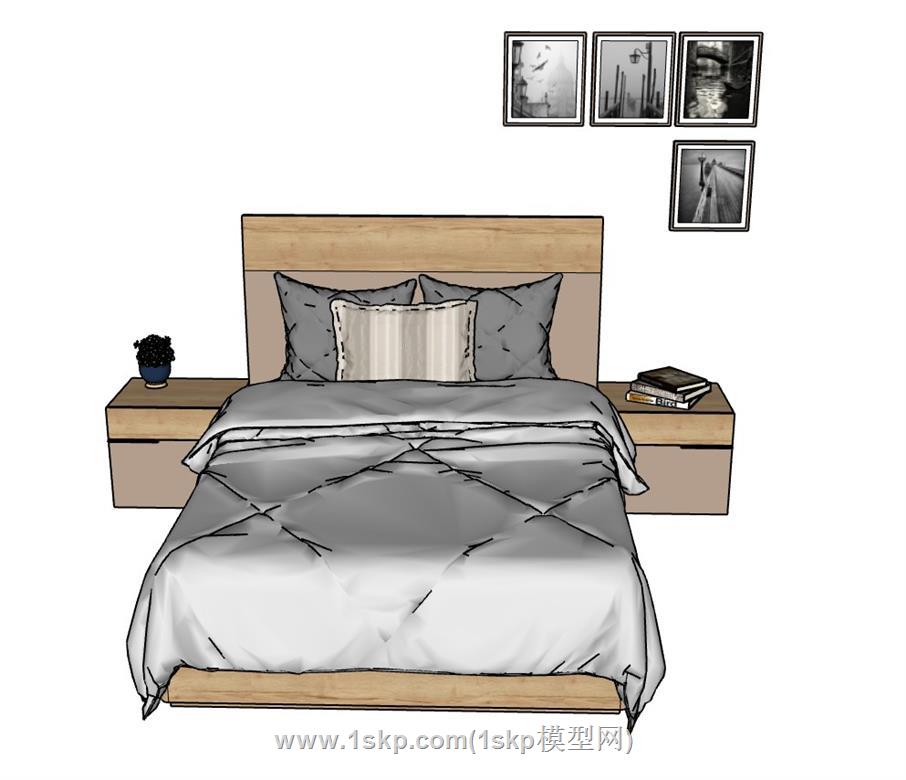 双人床床铺SU模型
