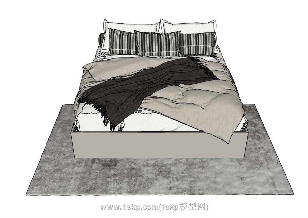 双人床床铺SU模型