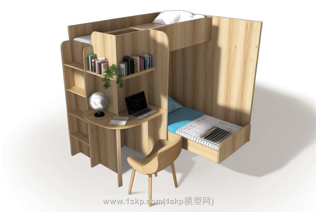 双层床带书桌SU模型