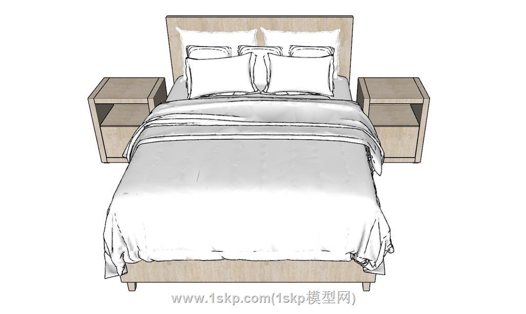 木制双人床SU模型