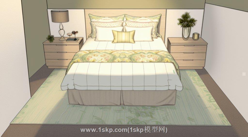 床铺床头柜SU模型