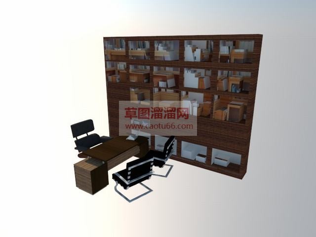 书房书柜写字桌SU模型